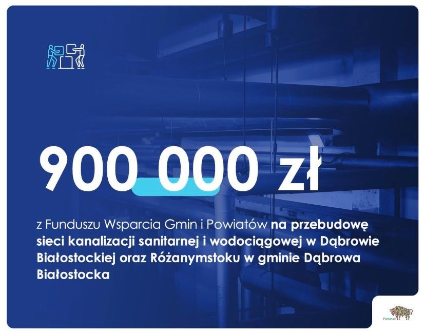 Fundusz Wsparcia Gmin i Powiatów przyznał dotację 900 000 zł gminie Dąbrowa Białostocka