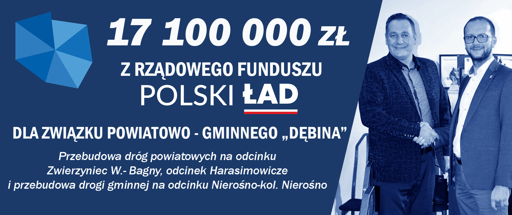 Polski Ład przeznaczył 17.100.000,00 zł na realizacje przebudowy dróg Związkowi Powiatowo-Gminnemu DĘBINA, grafika mapy polski