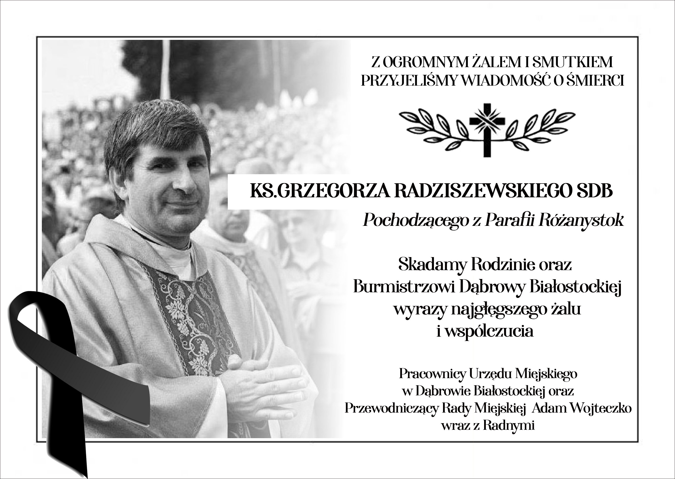 kondolencje z powodu śmierci ks.Grzegorza Radziszewskiego