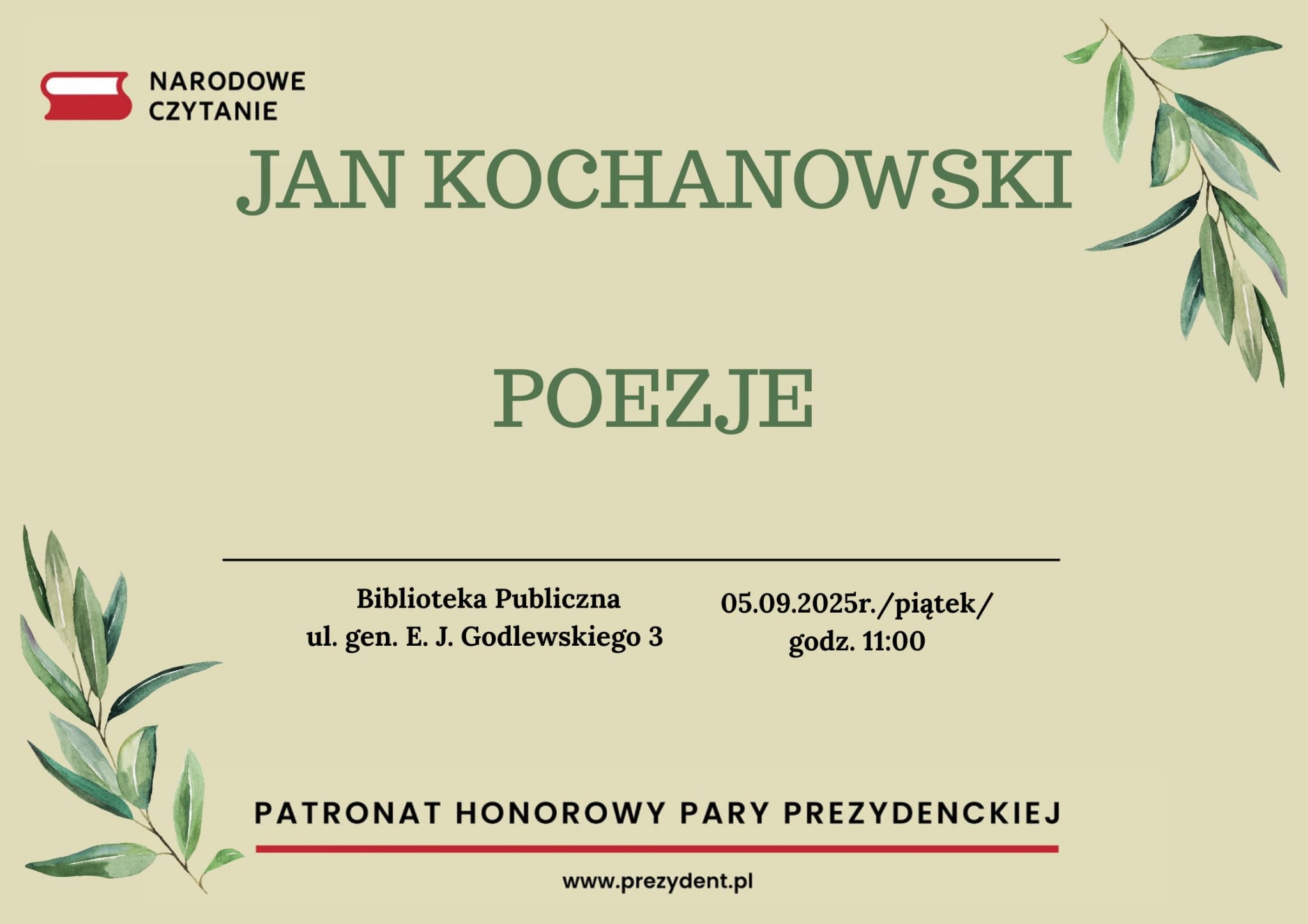 Infografika_Narodowe Czytanie - Poezje Jana Kochanowskiego