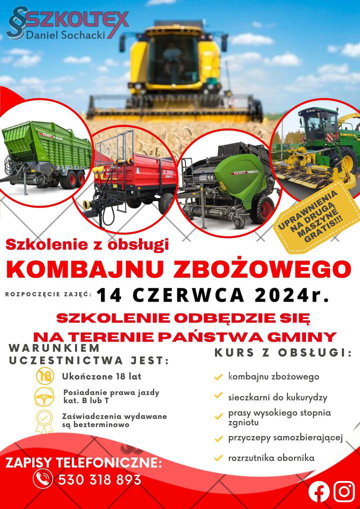 INFOGRAFIKA_SZKOLENIE Z OBSŁUGI KOMBAJNU ZBOŻOWEGO