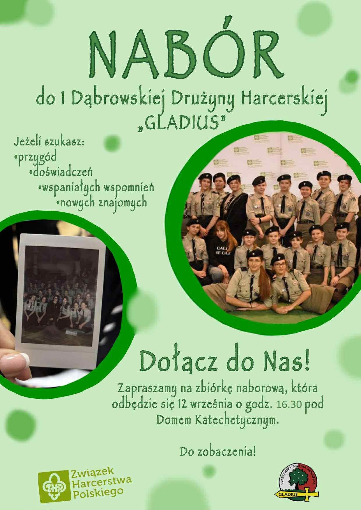INFOGRAFIKA_Nabór do 1 Dąbrowskiej Drużyny Harcerskiej Gladius