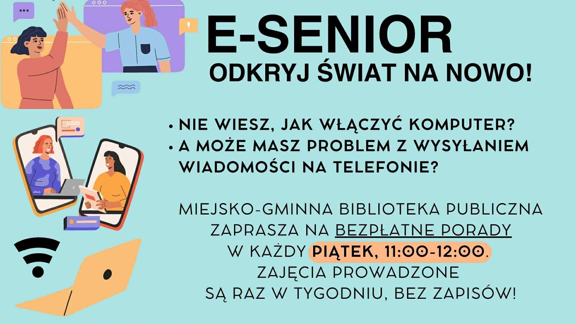 INFOGRAFIKA_e-Senior_Bezpłatne porady w bibliotece!