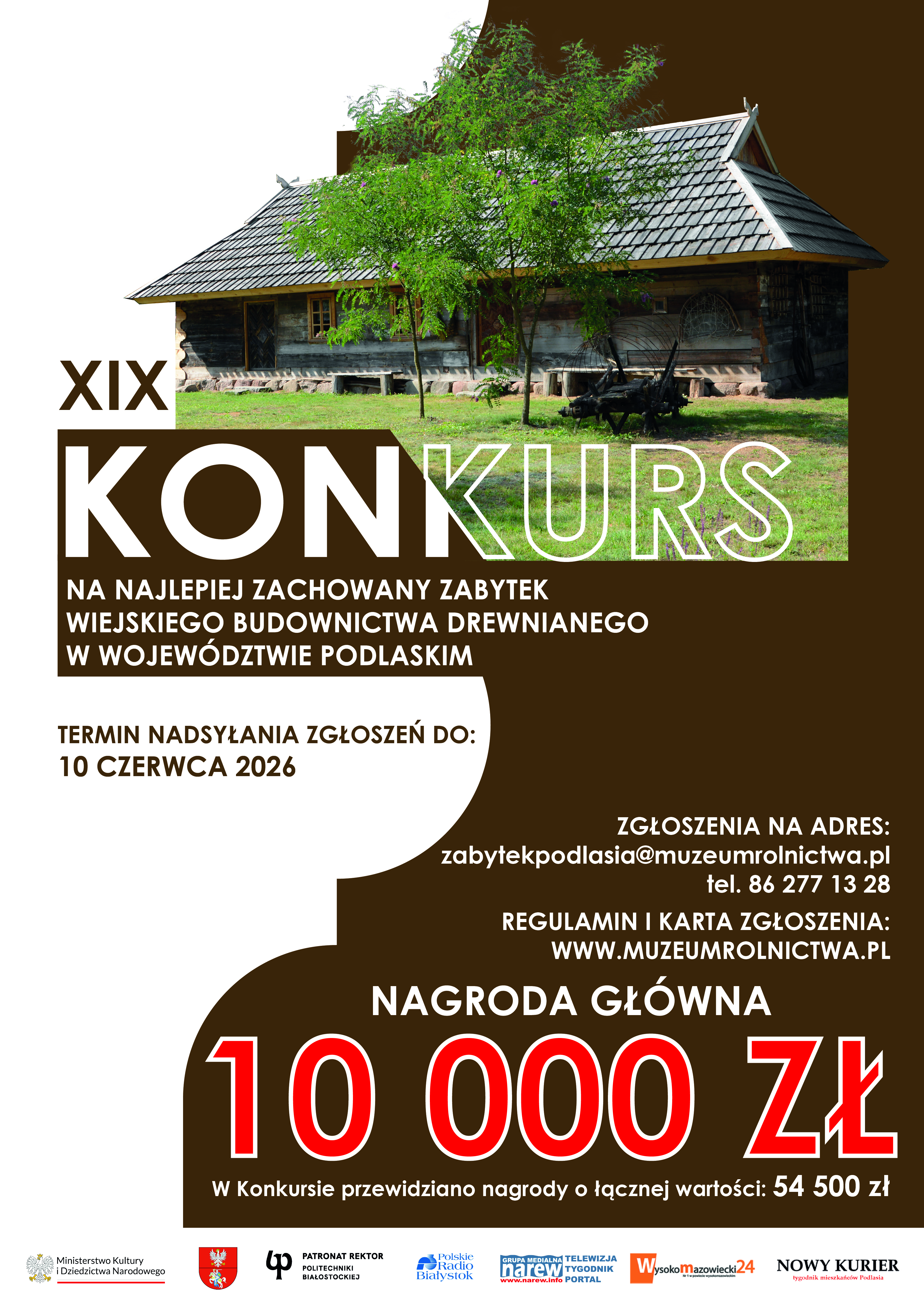 INFOGRAFIKA_XIX Konkursu na Najlepiej Zachowany Zabytek Wiejskiego Budownictwa Drewnianego w Wojew&oacute;dztwie Podlaskim w 2026 r.